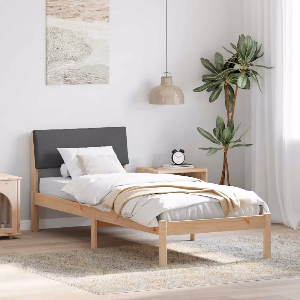 vidaXL Struttura del letto moderna in legno di pino marrone e grigio scuro L/P/H: 80 x 200 cm