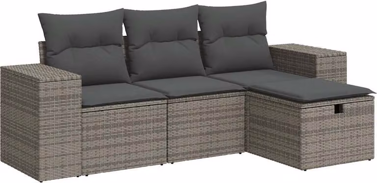 Set Divani da Giardino 4 pz con Cuscini in Polyrattan Grigio
