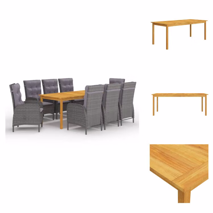 vidaXL set da pranzo da giardino 9 pezzi grigio - Set di mobili da giardino