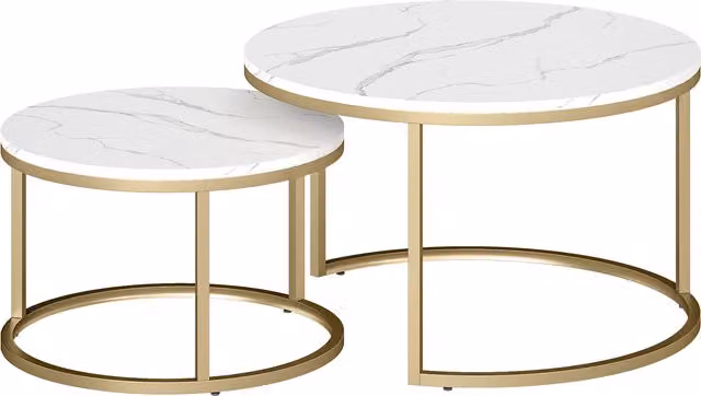 Set di 2 tavolini da salotto HOMCOM ad incastro con design industriale, piano effetto cemento e struttura in metallo bianco