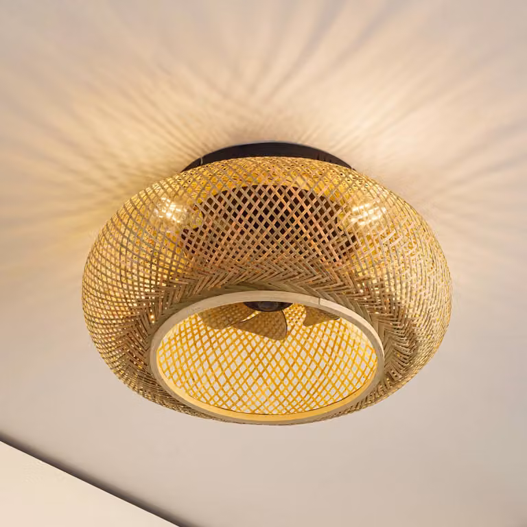 Lucande Ventilatore da soffitto con luce Cordie, DC, silenzioso, Ø 53 cm Cordie Lucande, dimmerabile, Legno chiaro, Soggiorno / Sala da pranzo, bambù, Campagna / Rustiche