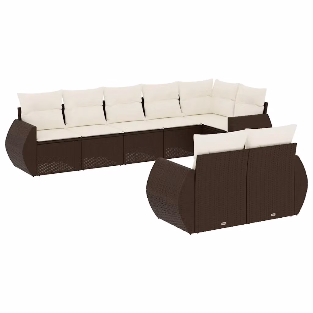 Set di Divani da Giardino a L vidaXL 8 pz in Polyrattan Marrone con Cuscini e Struttura in Acciaio – 2