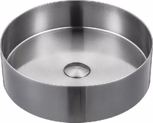 Sapho Aurum - Lavabo da appoggio, diametro 380 mm, senza sfioratore, acciaio inox spazzolato AU401