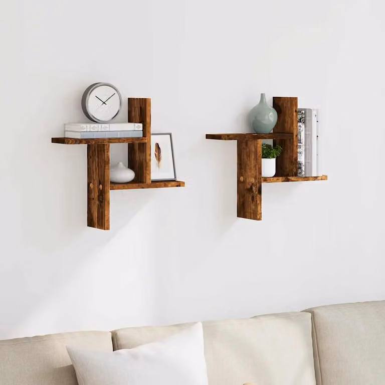 Set di 2 mensole da parete vidaXL in rovere fumo, L 38 cm x P 12 cm x H 38 cm