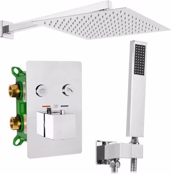 Doccia Esterno Regolabile 40cm in Acciaio Inox con Valvola di Regolazione e Maniglie in Poliester