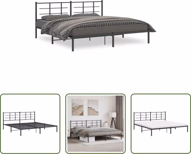 The Living Store Struttura letto con testiera in metallo nero 193x203 cm