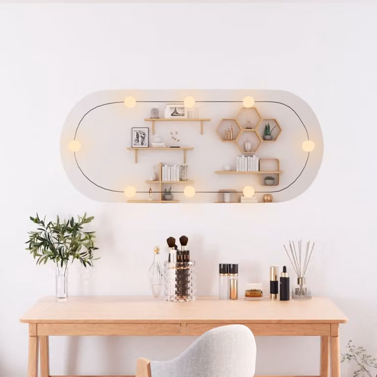 Specchio per vanità AIORBER, con luce LED, due colori di luce, connessione USB, per camera da letto, corridoio, ovale, 25 x 60 cm