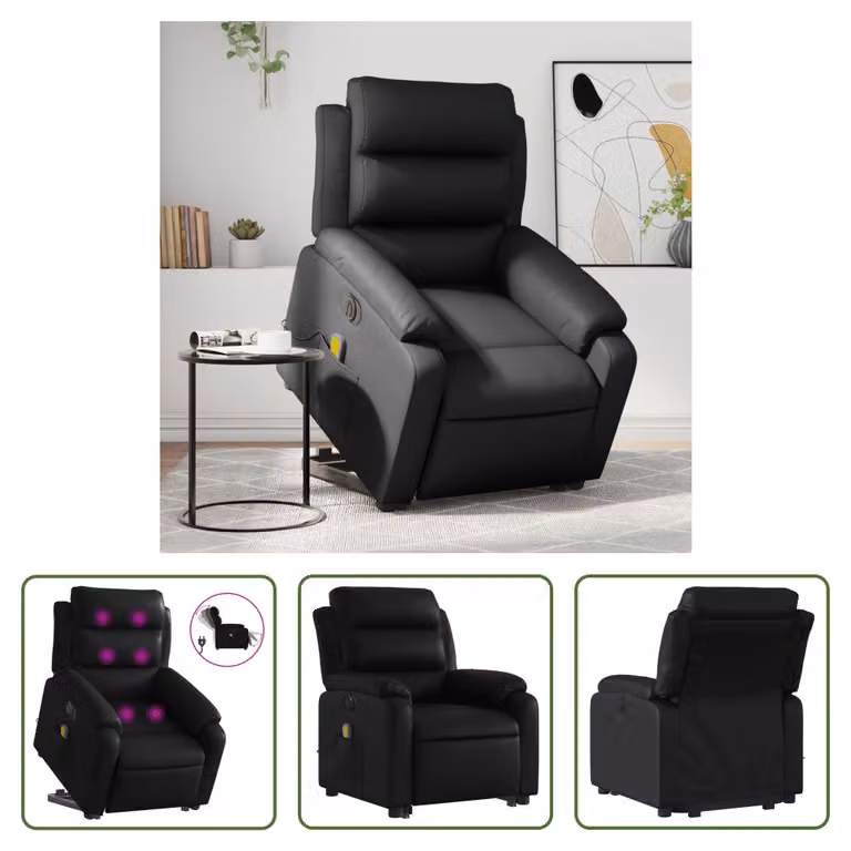The Living Store Sedia massaggiante con supporto in piedi elettrica in ecopelle nera