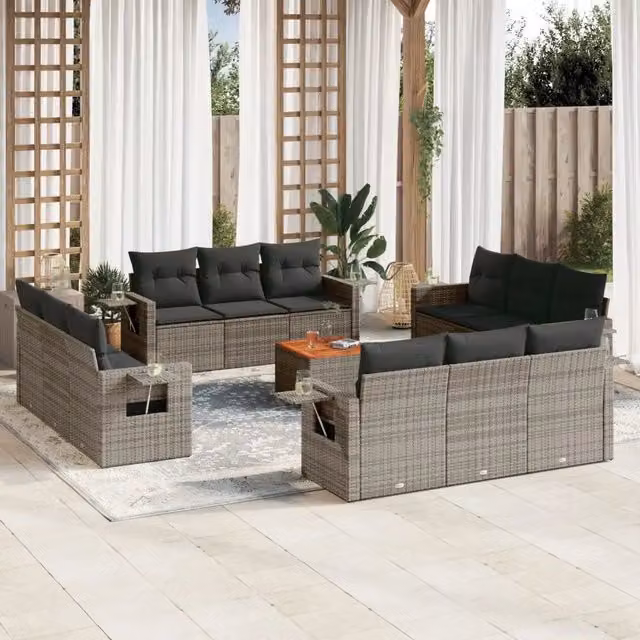 Set di divani da giardino VIDAXL in polyrattan grigio con cuscini, composizione a forma di U da 13 pezzi – 1