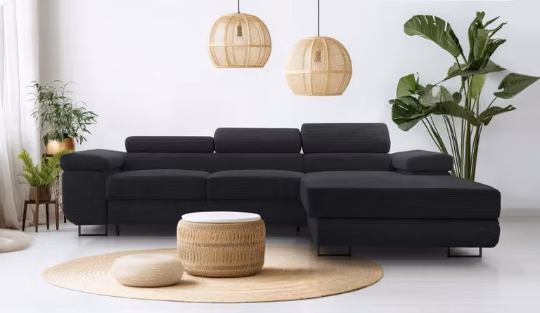 AX LIVING Cord Couch L shape - Arborio R 280 cm divano angolare in grigio scuro