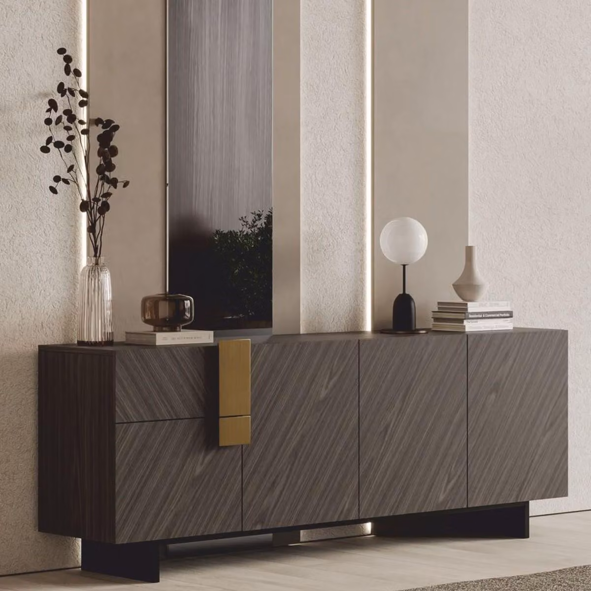 Casa Padrino credenza grigio / nero / ottone 220 cm - Mobili per hotel eda pranzo