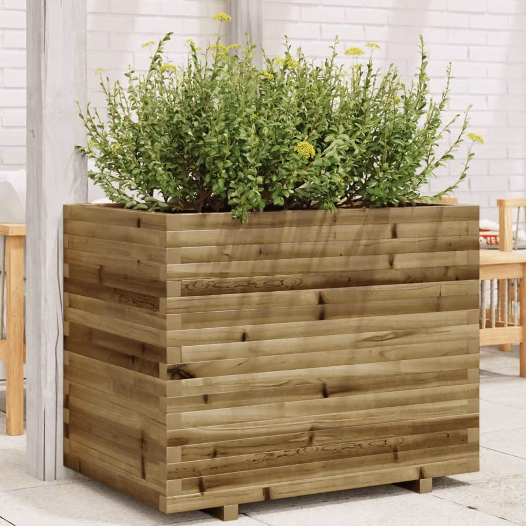 vidaXL Fioriera da Giardino in Legno di Pino Marrone L: 90 cm, P: 60 cm, H: 72 cm