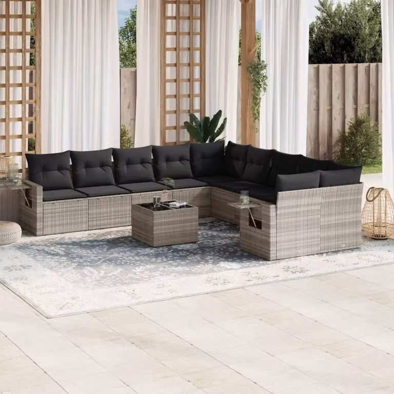 Maison Exclusive - Set da giardino 11 pezzi con cuscini Grigio chiaro Polyrattan