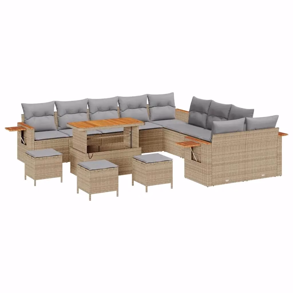 Set Divano da Giardino vidaXL 14 Pezzi a Forma di U con Cuscini Beige e Grigio Chiaro – 2