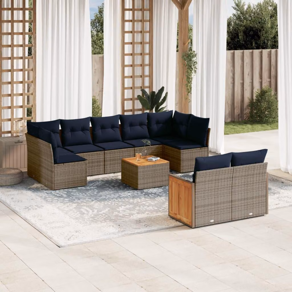 Maison Exclusive - Set divano da giardino 10 pezzi con cuscini, grigio, polyrattan