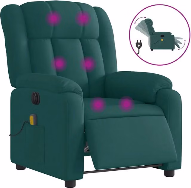 Poltrona Massaggiante | Sedia Relax Reclinabile Elettrica Verde Scuro Tessuto