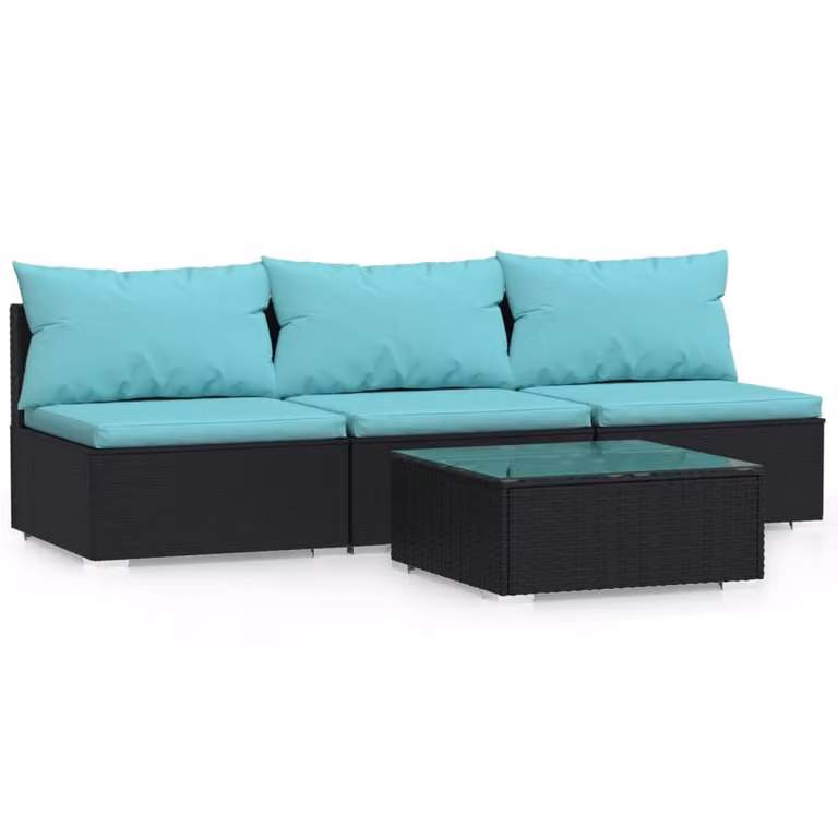 Set Divani da Giardino 4 pz con Cuscini in Polyrattan Nero