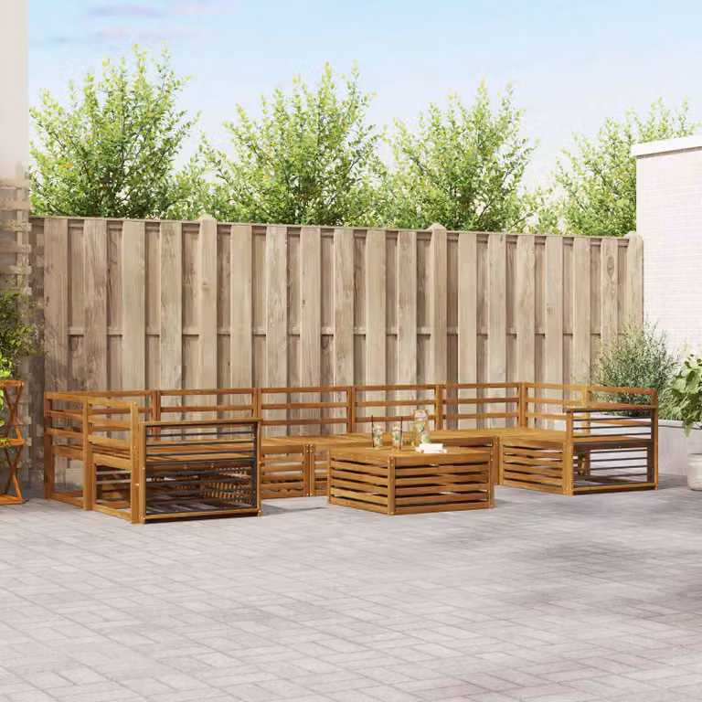 Set di divani da esterno vidaXL 8 pz in legno di acacia massello colore marrone naturale