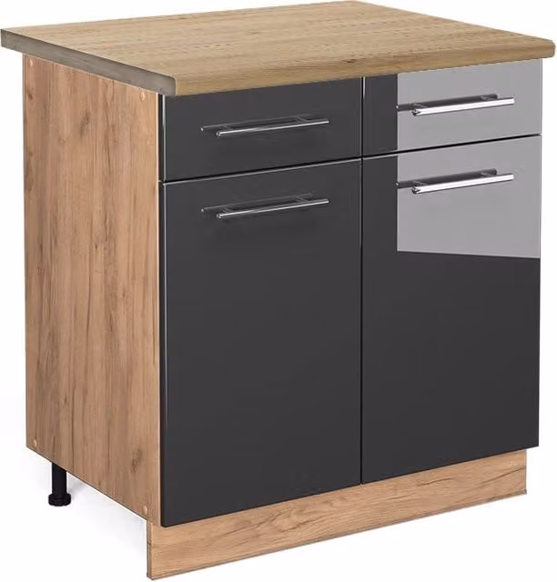 Mobiletto base per cucina Fame-Line Antracite lucido/Rovere dorato 80 cm, PL Rovere Vicco