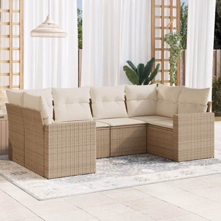 vidaXL Set Divano da Giardino a L 6 pz con Cuscini Beige e Struttura in Metallo e Polyrattan