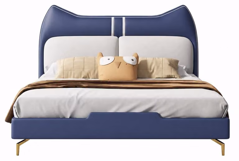 Letto per bambini blu, in pelle, dal design moderno, grande, adatto a bambini di entrambi i sessi, arredamento per bambini