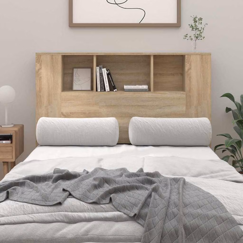 Testiera con scomparti e ripiano integrato vidaXL in Rovere Sonoma, L 120 x P 18,5 x H 102,5 cm