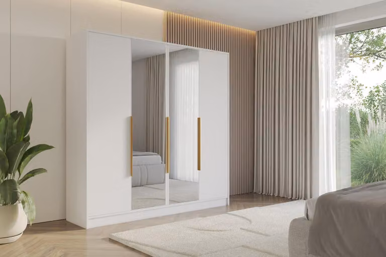 ALTDECOR Armadio con specchio LESE - 200x200x51 Bianco Armadio multiuso con moderni frontali lisci