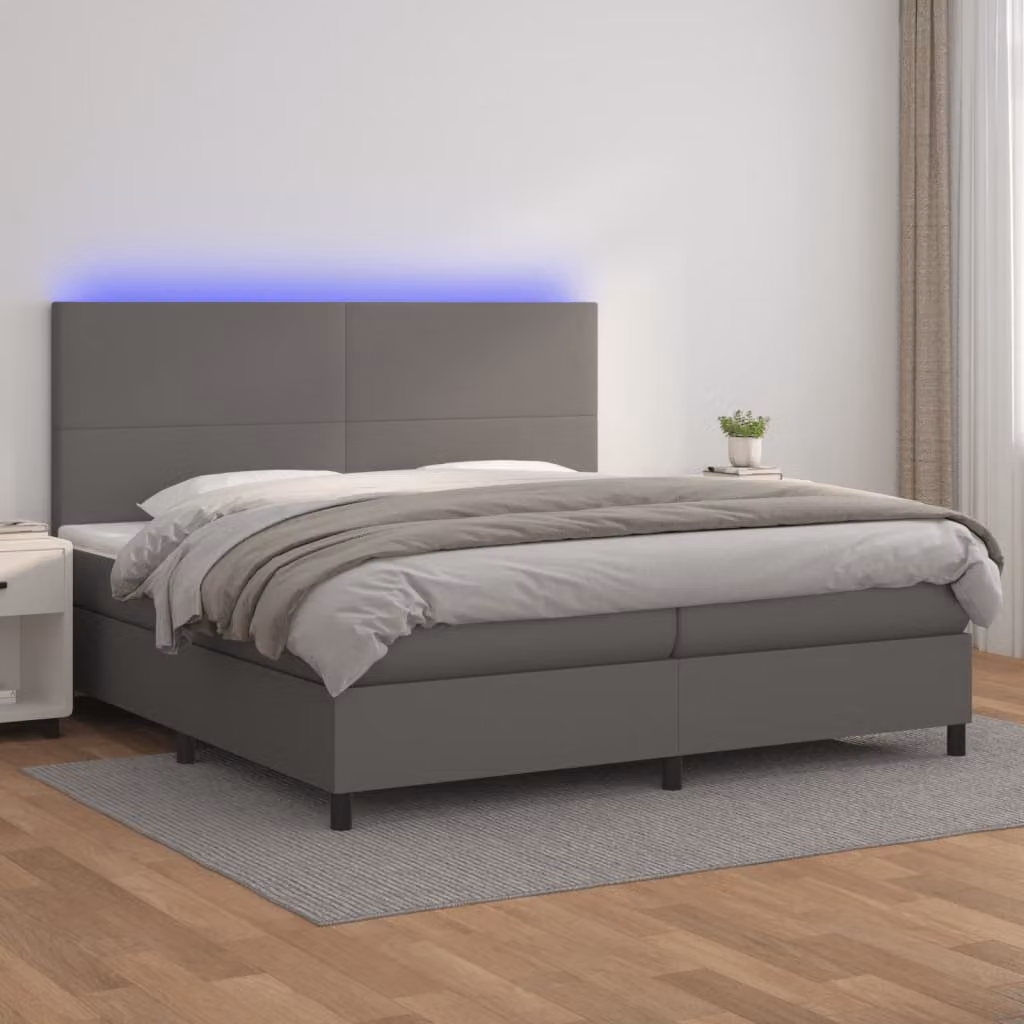 vidaXL Letto con Giroletto a Molle, Materasso Ibrido e Illuminazione LED, Grigio, L 200 cm x P 200 cm – 1