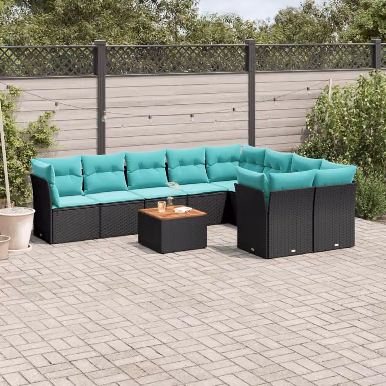 Maison Exclusive - Set da giardino 10 pezzi con cuscini in polyrattan nero