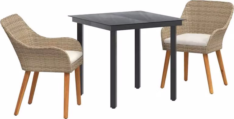 Set da Pranzo per Giardino con cuscino 3 pcs Beige polyrattan