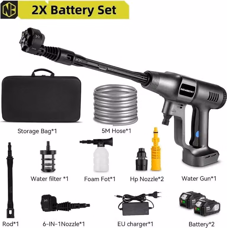 Idropulitrice elettrica ad alta pressione - Alimentazione a batteria 18 V - 200 bar - 3500 W - Motore brushless - Ugello 6 in 1 - 2 batterie + spina UE - Braun