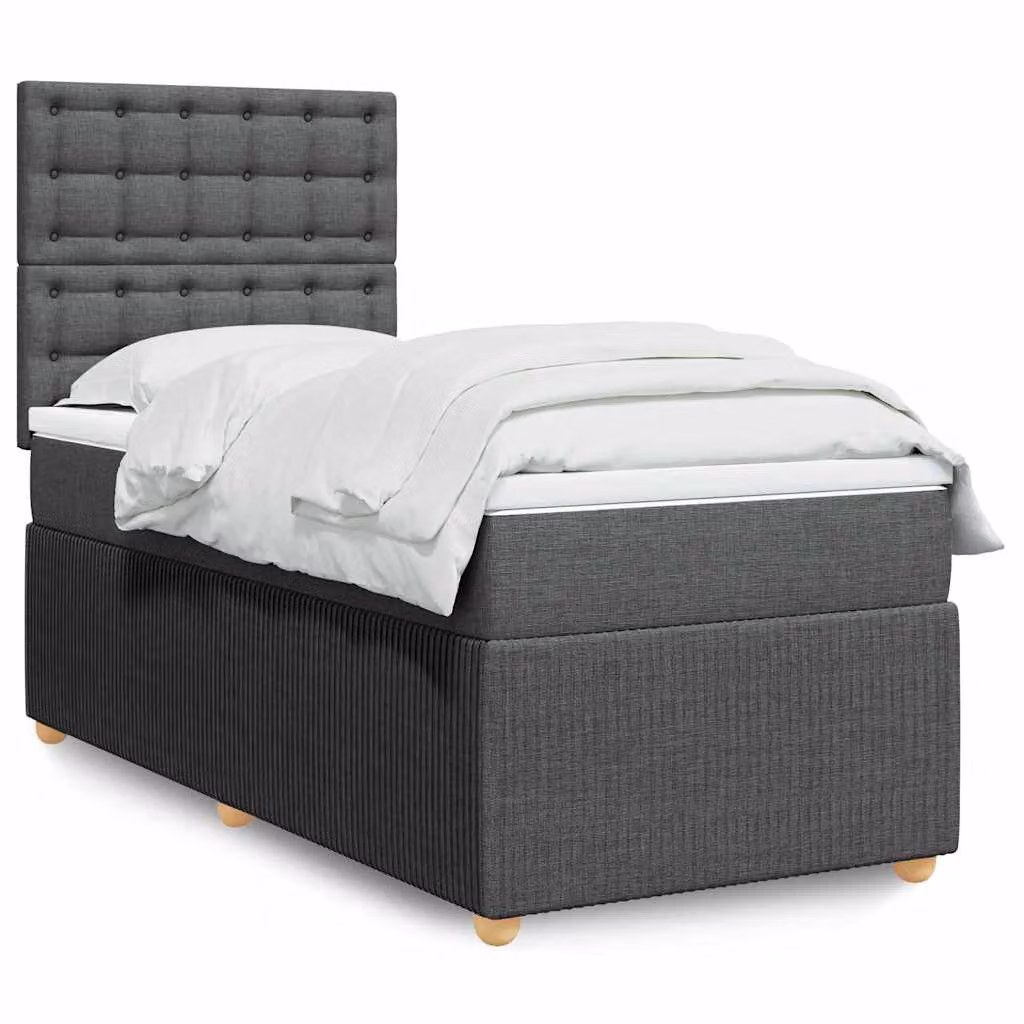 vidaXL Giroletto a Molle Ibrido con Materasso in Tessuto Grigio e Bianco L/P/H: 200 x 90 x 150,5 cm