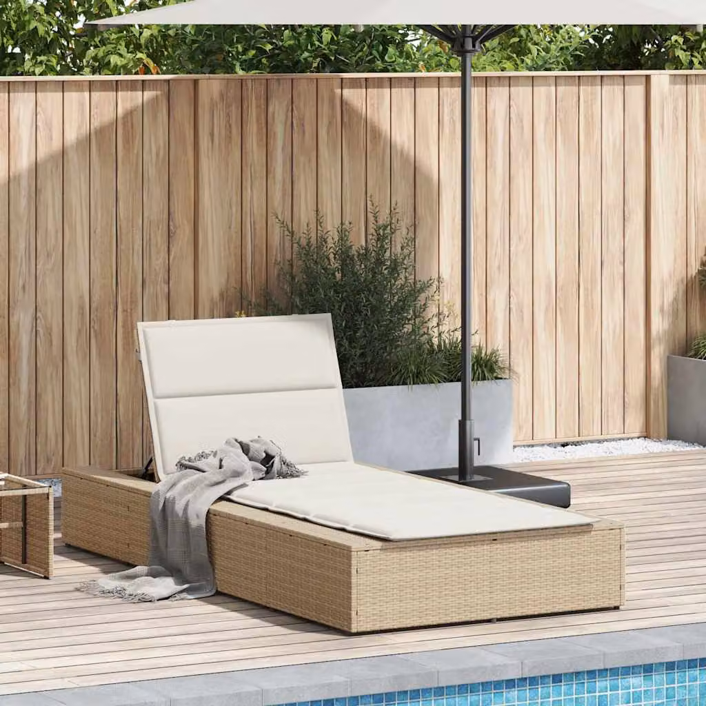 vidaXL Lettino Prendisole con Cuscino Galleggiante Beige in Polyrattan