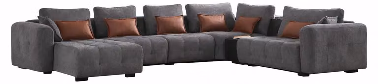 Divano ad angolo a forma di U, moderno, grigio, di design, elegante, confortevole, in tessuto