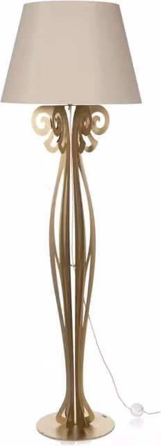 Lampada da terra Circeo Arti & Mestieri con struttura in metallo oro e paralume in tessuto beige, design vintage moderno, L: 60 cm, H: 180 cm