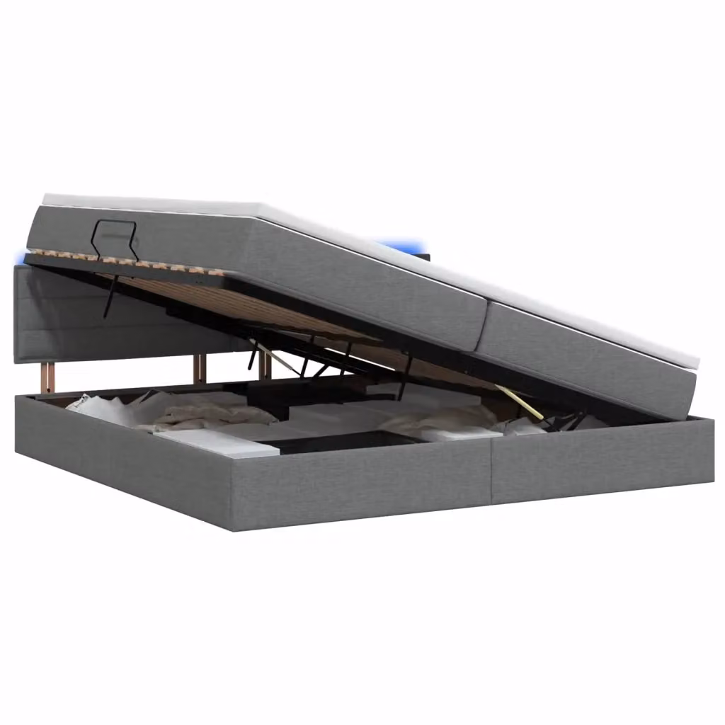 Letto con contenitore e materasso vidaXL Grigio, con illuminazione LED e porte USB, L/P/H: 200 x 200 x 34 cm – 2