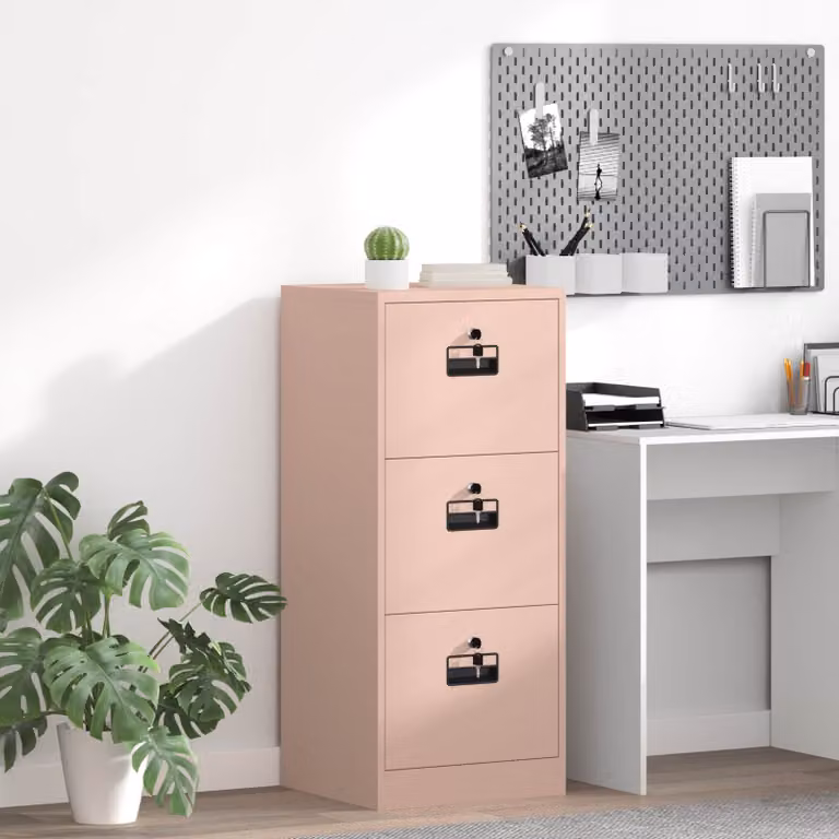 vidaXL Armadio per File Rosa con Cassetti e Serratura in Metallo L/P/H: 45,5 x 42 x 106,5 cm