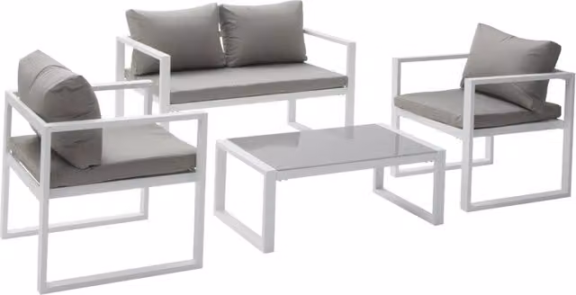Set di mobili da giardino IBIZA in tessuto grigio 4 posti - alluminio bianco