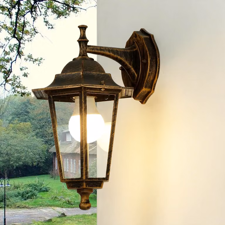 Lampada da esterno rustica "Paris" rame antico alluminio vetro E27 IP44 lampada da parete cortile giardino