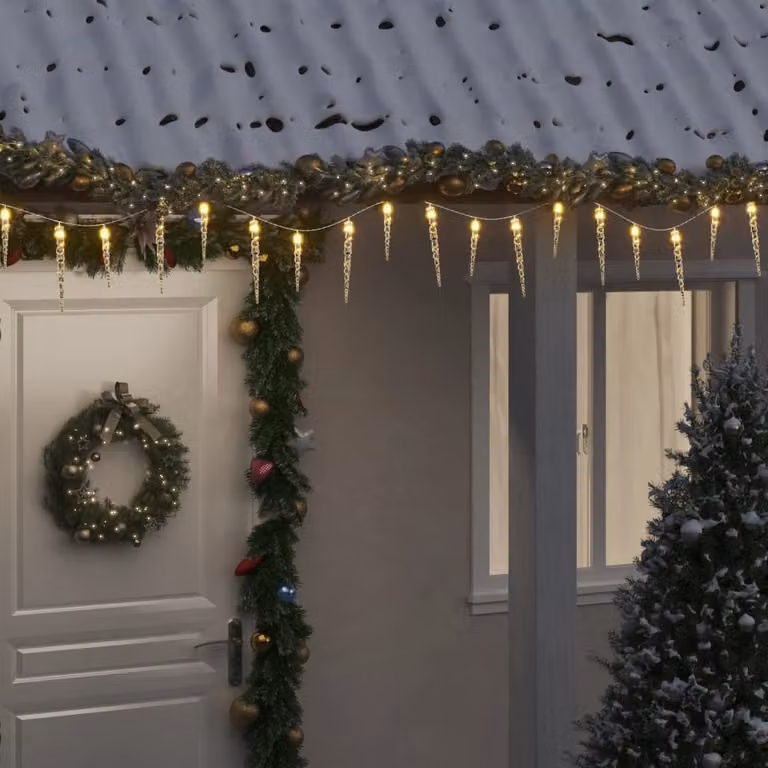 Luci di Natale vidaXL a forma di ghiacciolo con 100 LED Bianco Caldo, Lunghezza: 10 m, Colore: Bianco e Trasparente