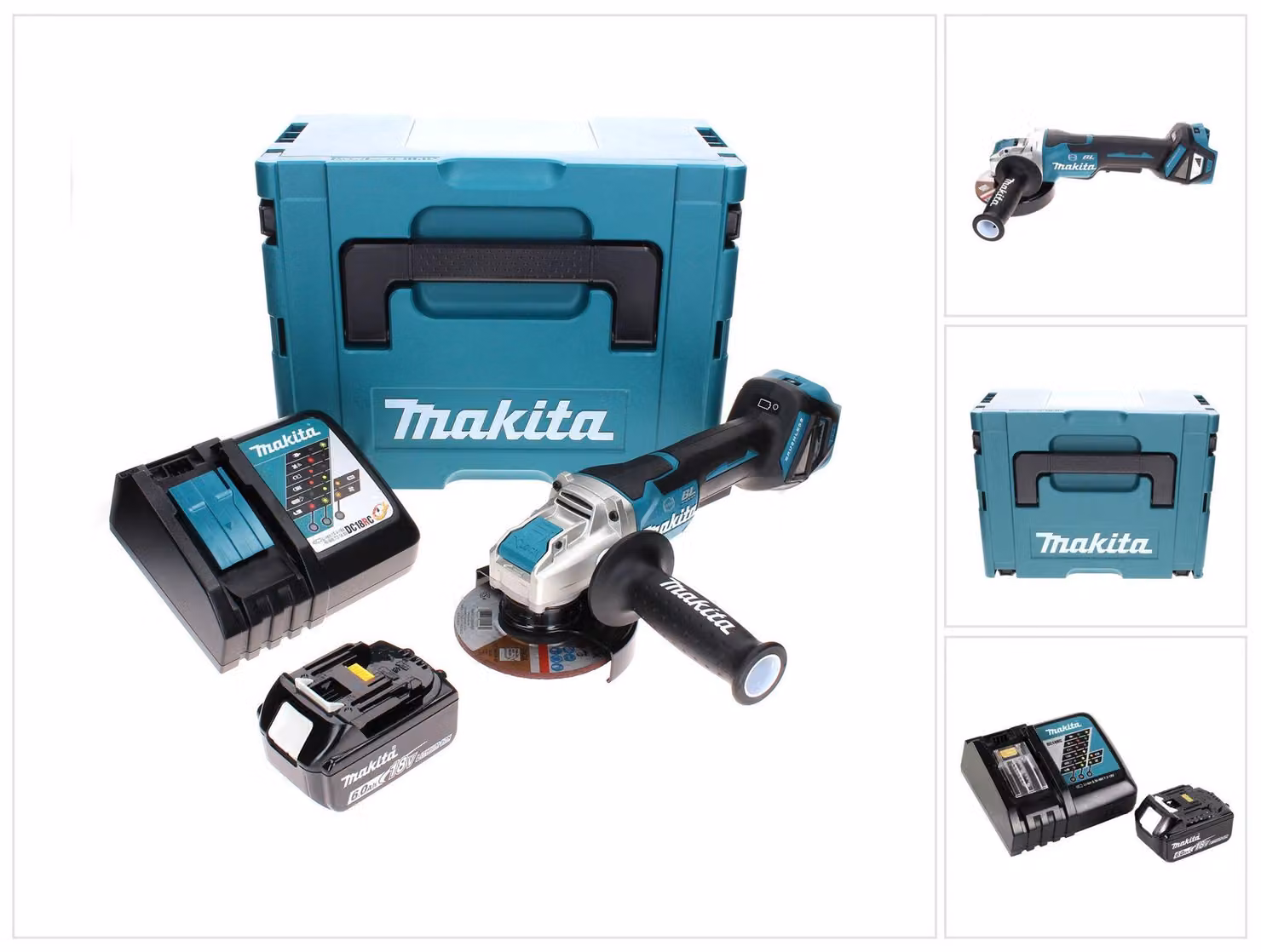 Smerigliatrice angolare a batteria Makita DGA 519 RG1J 18 V 125 mm Brushless X-Lock + 1x batteria da 6,0 Ah + caricabatterie + Makpac