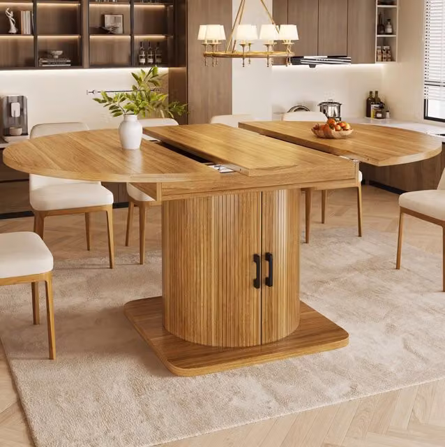 Tavolo allungabile 118x118x76 cm con vano contenitore e ripiani estraibili; MDF e metallo; marrone scuro