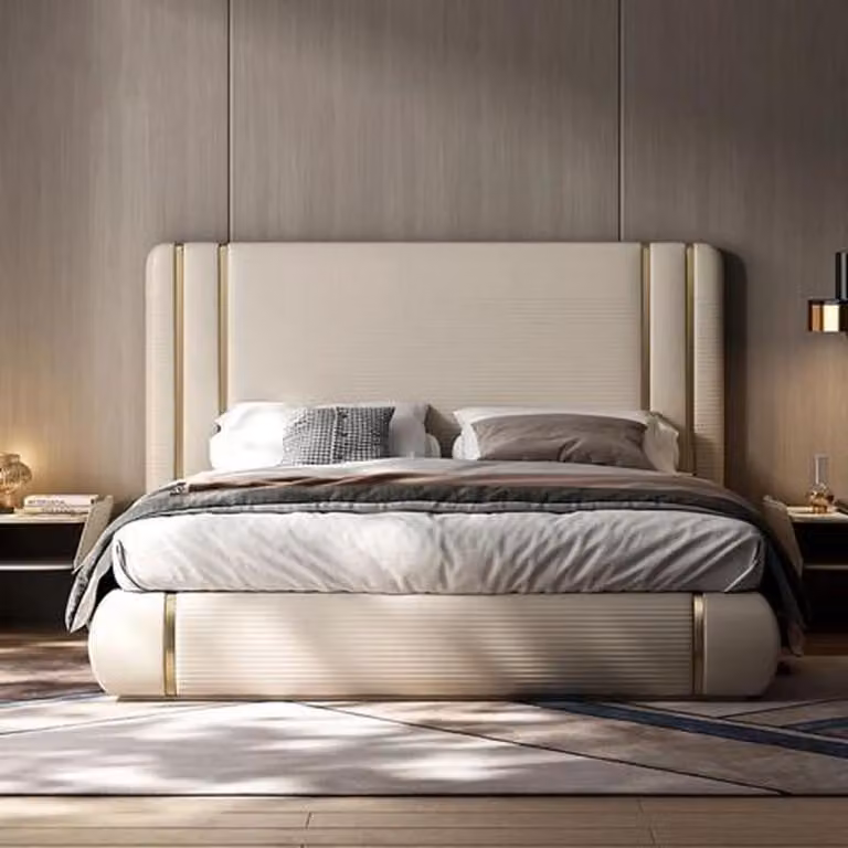 Elegantes Weißes Schlafbett Hohes Kopfteil Schlafzimmer Textilbett