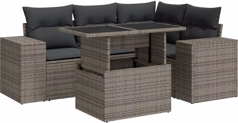 Set Divano da Giardino 5 pz con Cuscini Grigio in Polyrattan