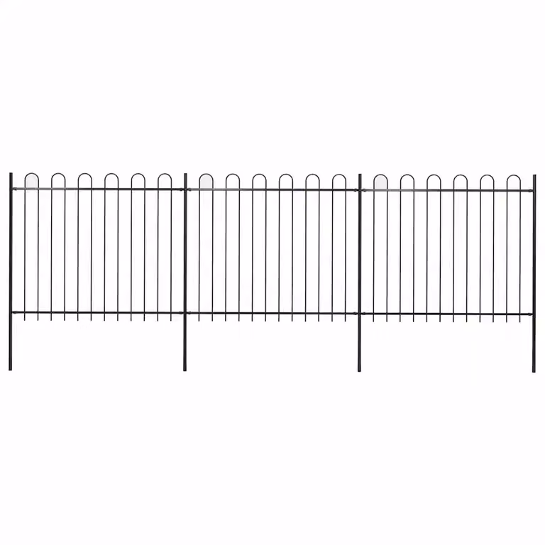 Recinzione da giardino vidaXL in acciaio con parte superiore ad anello, colore nero, L: 504 cm, H: 150 cm