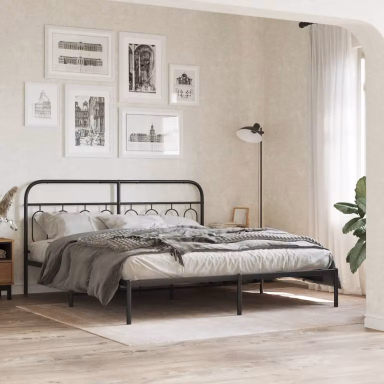 vidaXL Giroletto con Testiera in Metallo Nero L: 187 cm, P: 219 cm, H: 100 cm