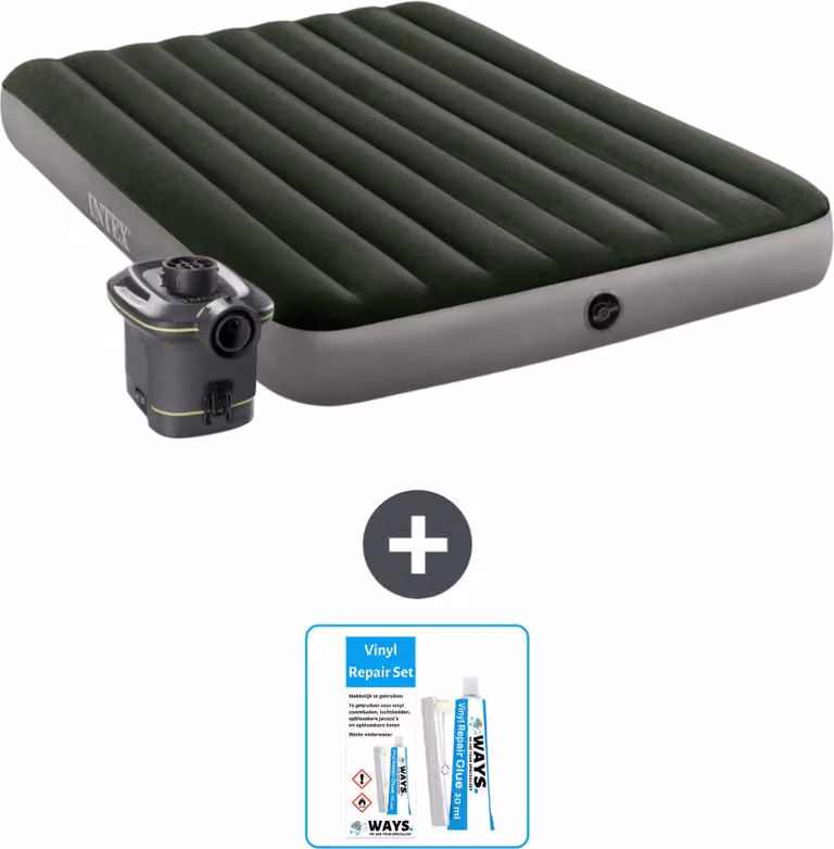Intex Airbed - 2 persone - 152 x 203 x 25 cm - Verde - Pompa inclusa - Kit di riparazione