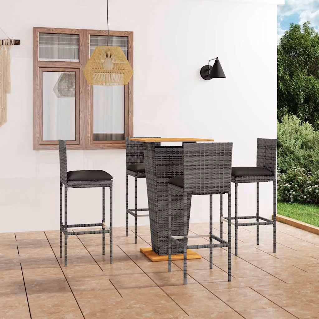vidaXL Set da Bar da Giardino 5 pz in Polyrattan e Legno di Acacia Grigio Antracite – 1