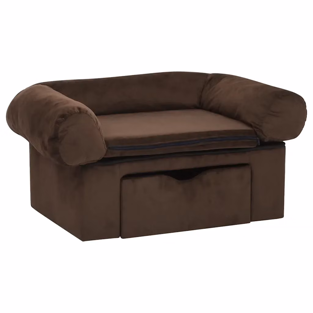 Divano per cani vidaXL in velluto marrone con cassetto e rivestimento rimovibile L: 75 cm, P: 50 cm, H: 38 cm – 2