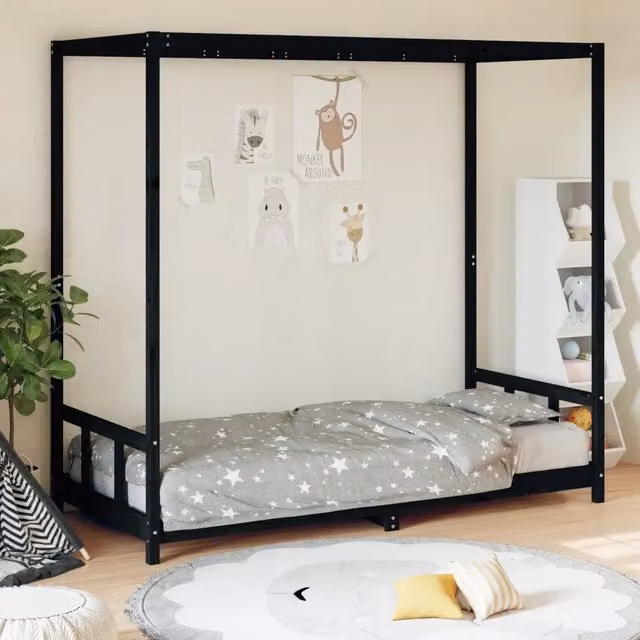 Letto a casetta per bambini vidaXL in legno di pino massello nero L/P/H: 205.5 x 90 x 190 cm – 1